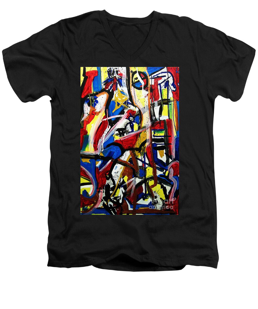 Painting Men's V-Neck T-Shirt featuring the painting Catharsis by Jeff Barrett