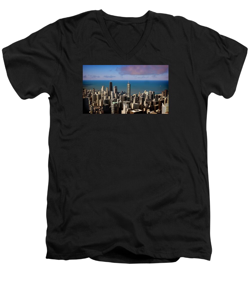 Chicago Men's V-Neck T-Shirt featuring the photograph Chicago before sunset by Milena Ilieva