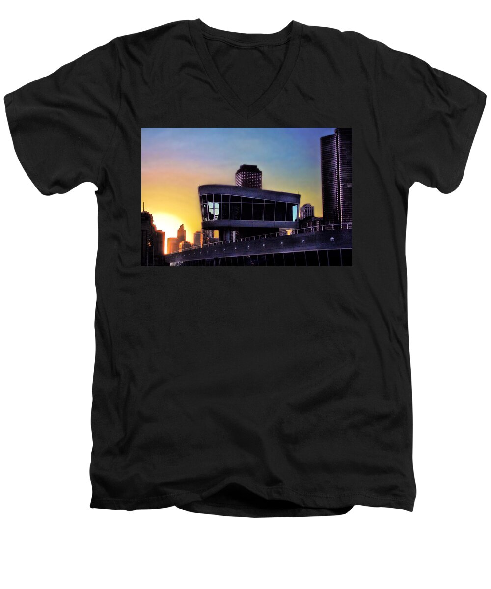 Chicago Men's V-Neck T-Shirt featuring the photograph Chicago Lock Tower by John Hansen