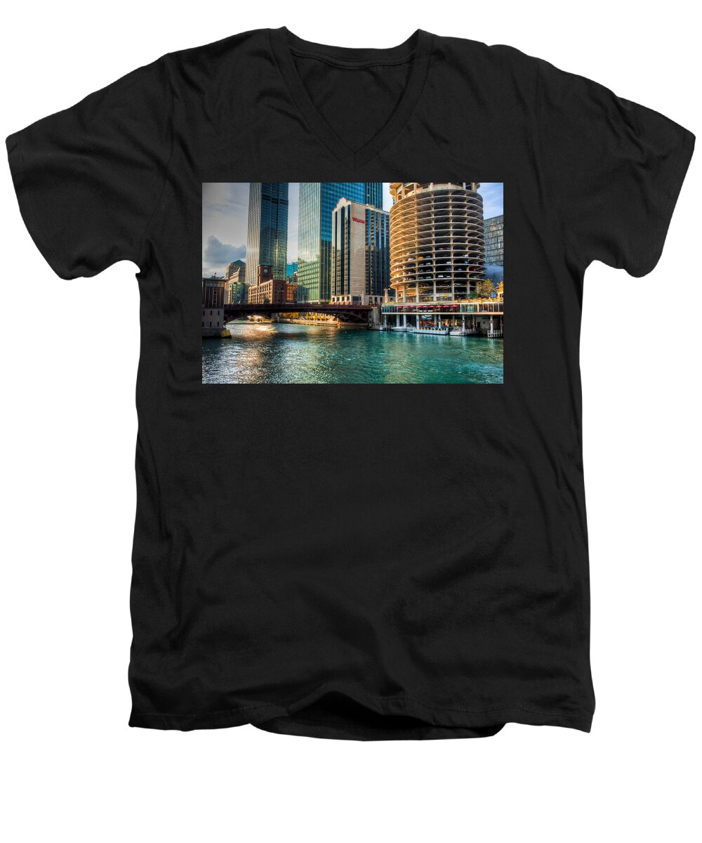 Chicago Men's V-Neck T-Shirt featuring the photograph Chicago River by Anthony Doudt