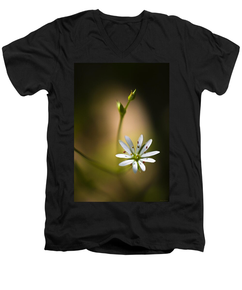 Chickweed Men's V-Neck T-Shirt featuring the photograph Chickweed Blossom and Bud by Marty Saccone
