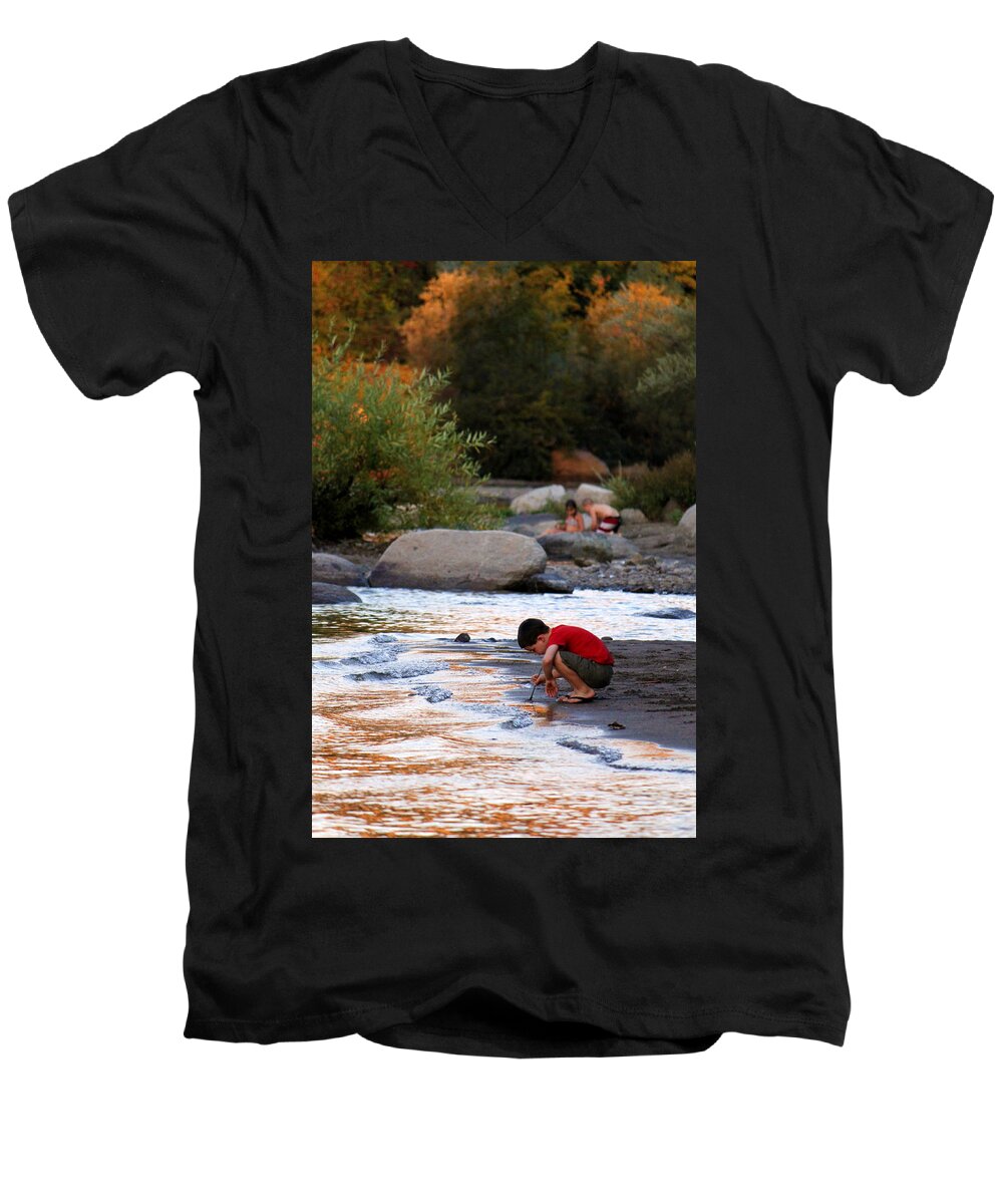 Sunset Men's V-Neck T-Shirt featuring the photograph Childs Play by Melanie Lankford Photography