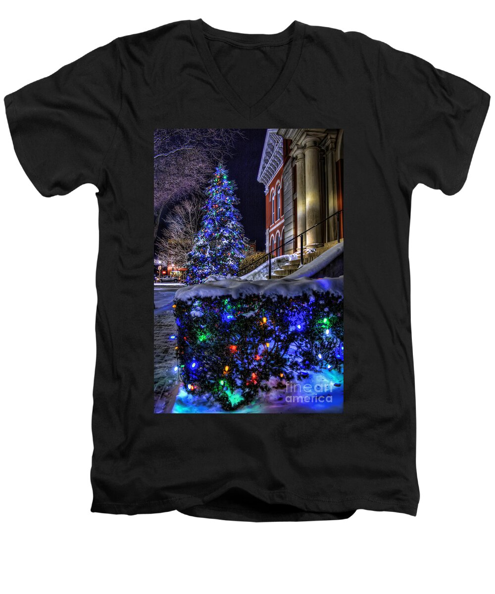 Christmas Men's V-Neck T-Shirt featuring the photograph Christmas On The Square by Scott Wood
