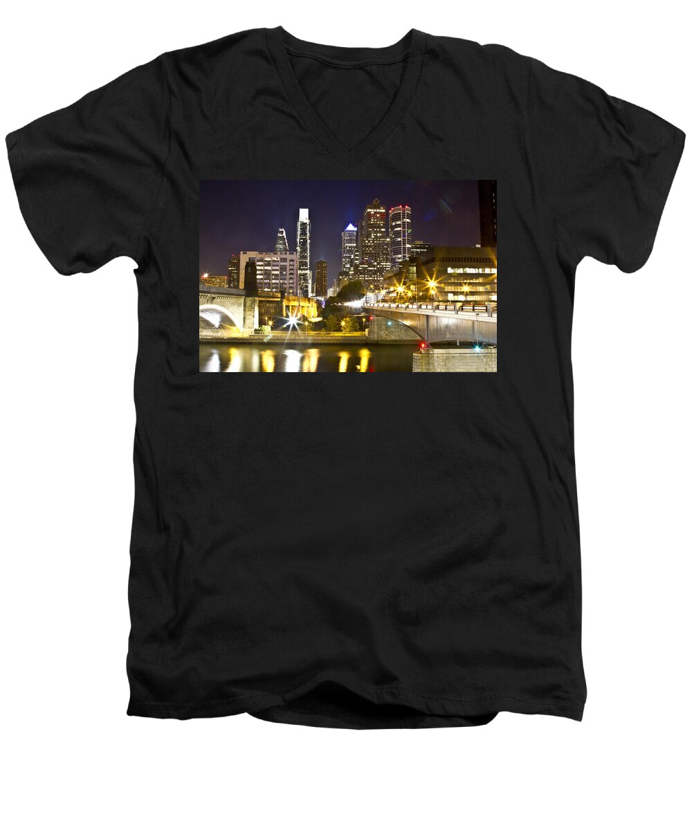 Philadelphia Men's V-Neck T-Shirt featuring the photograph City Alive by Paul Watkins