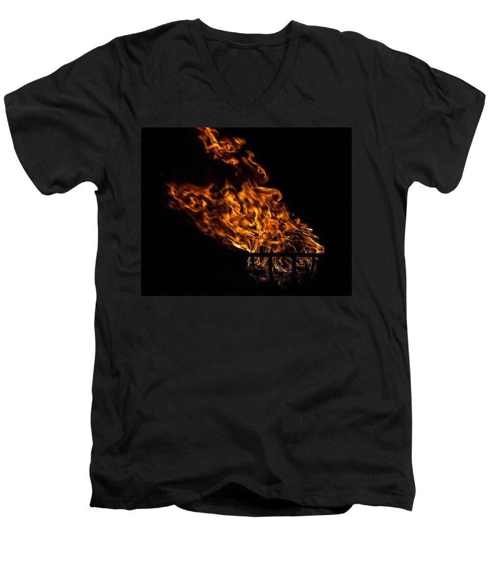 Fire Basket Men's V-Neck T-Shirt featuring the photograph Fire Cresset by Jerry Gammon