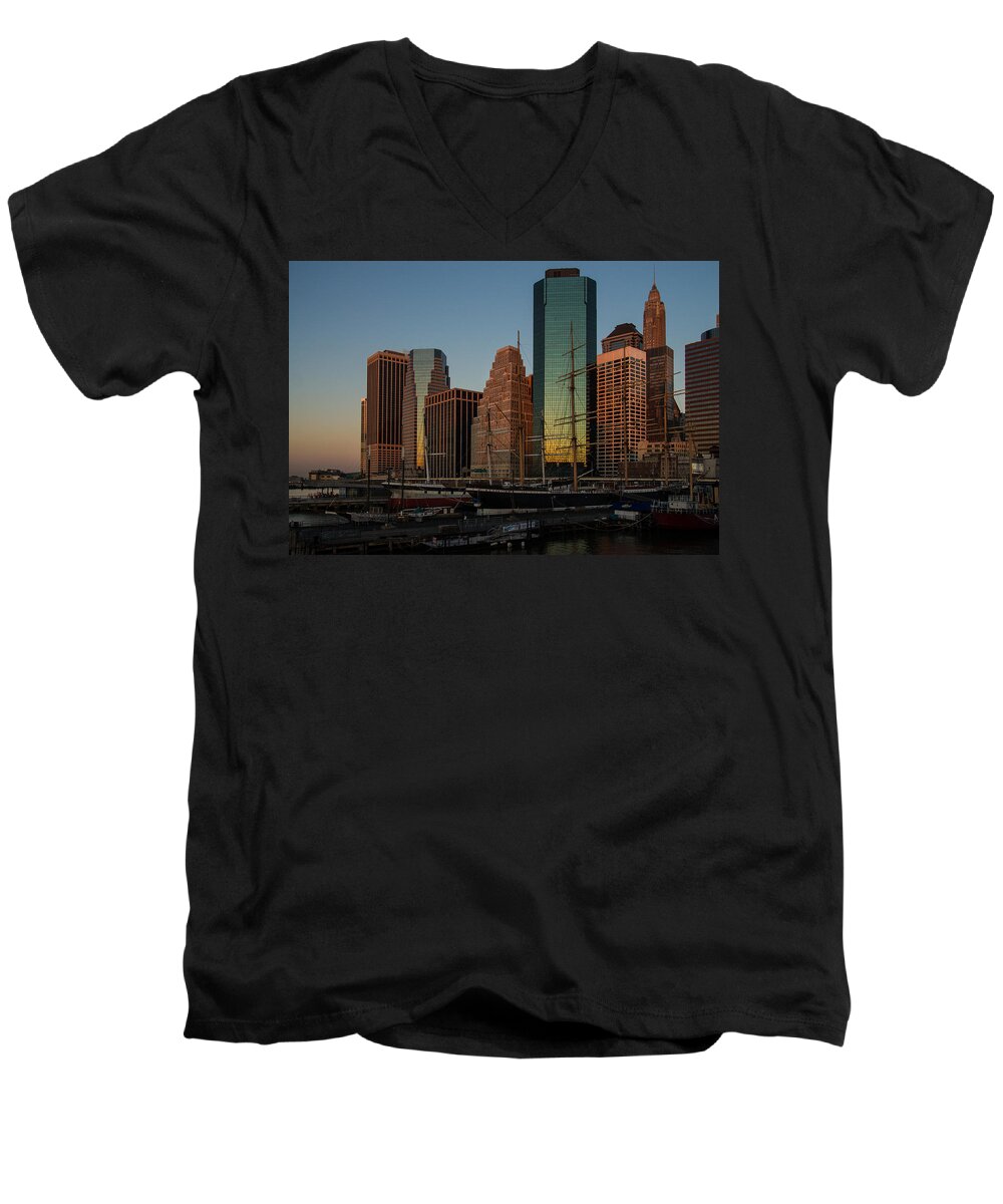 Tallship Men's V-Neck T-Shirt featuring the photograph Colorful New York by Georgia Mizuleva