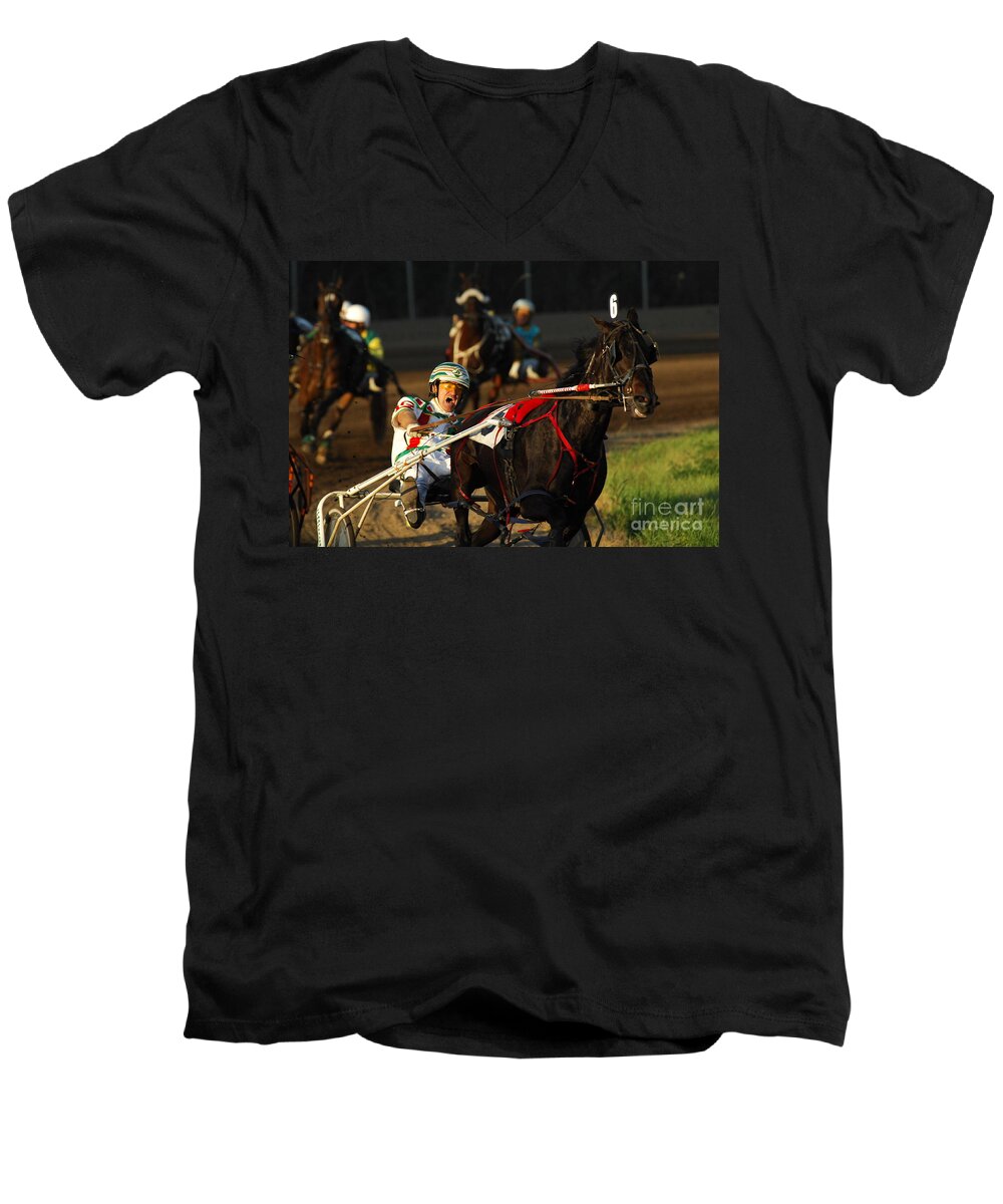 Horse Race Men's V-Neck T-Shirt featuring the photograph Horse Racing Come On Number 6 by Bob Christopher