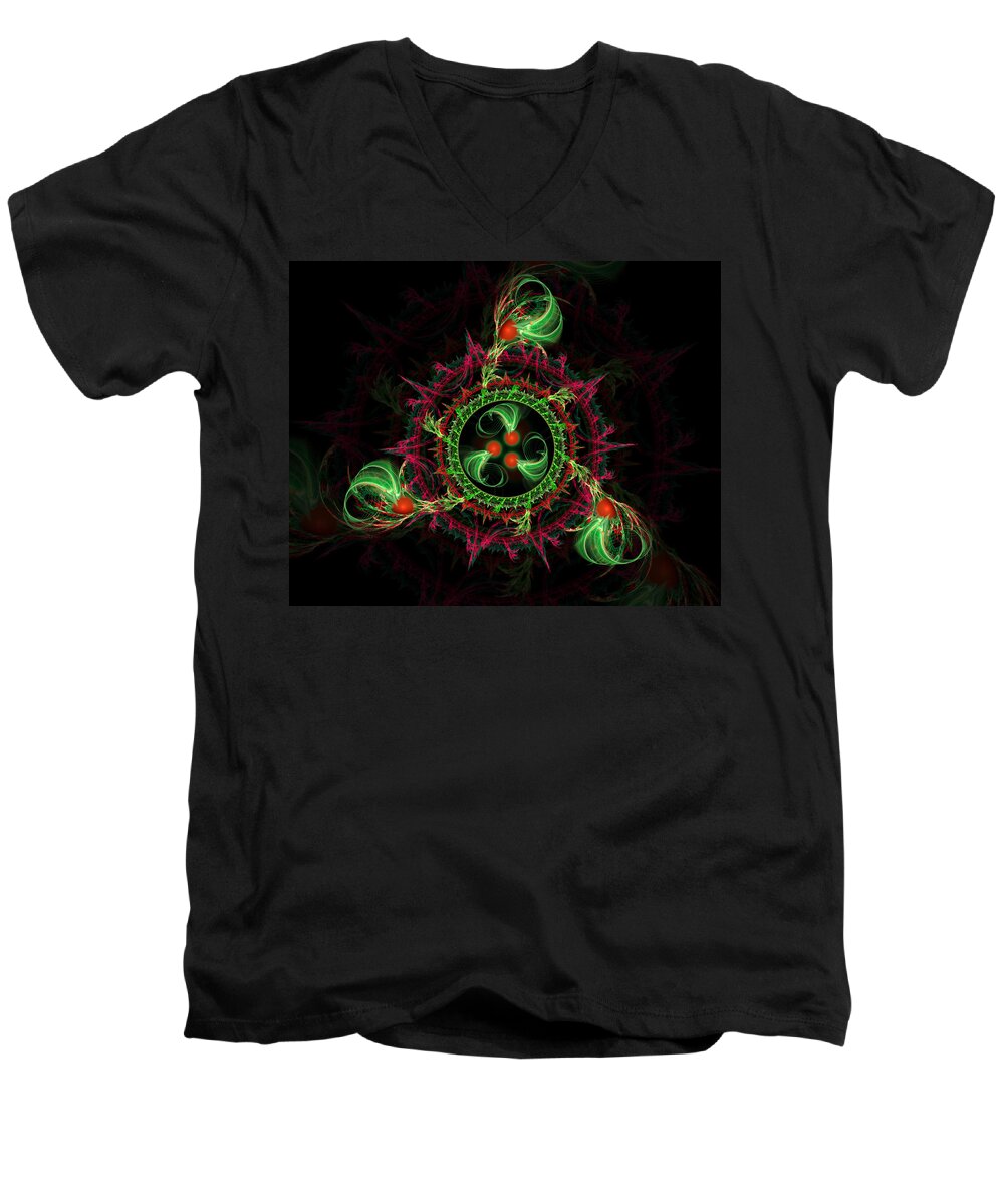 Abstract Men's V-Neck T-Shirt featuring the digital art Cosmic Cherry Pie by Shawn Dall
