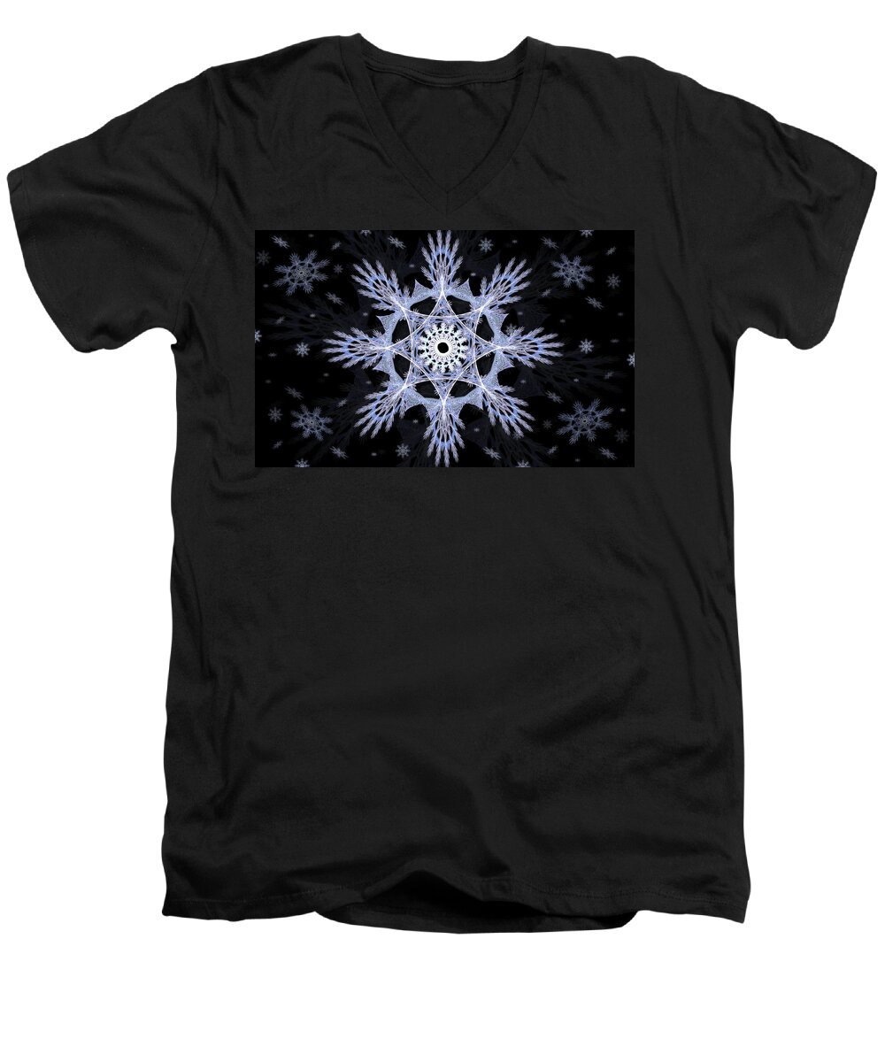 Abstract Men's V-Neck T-Shirt featuring the digital art Cosmic Snowflakes by Shawn Dall