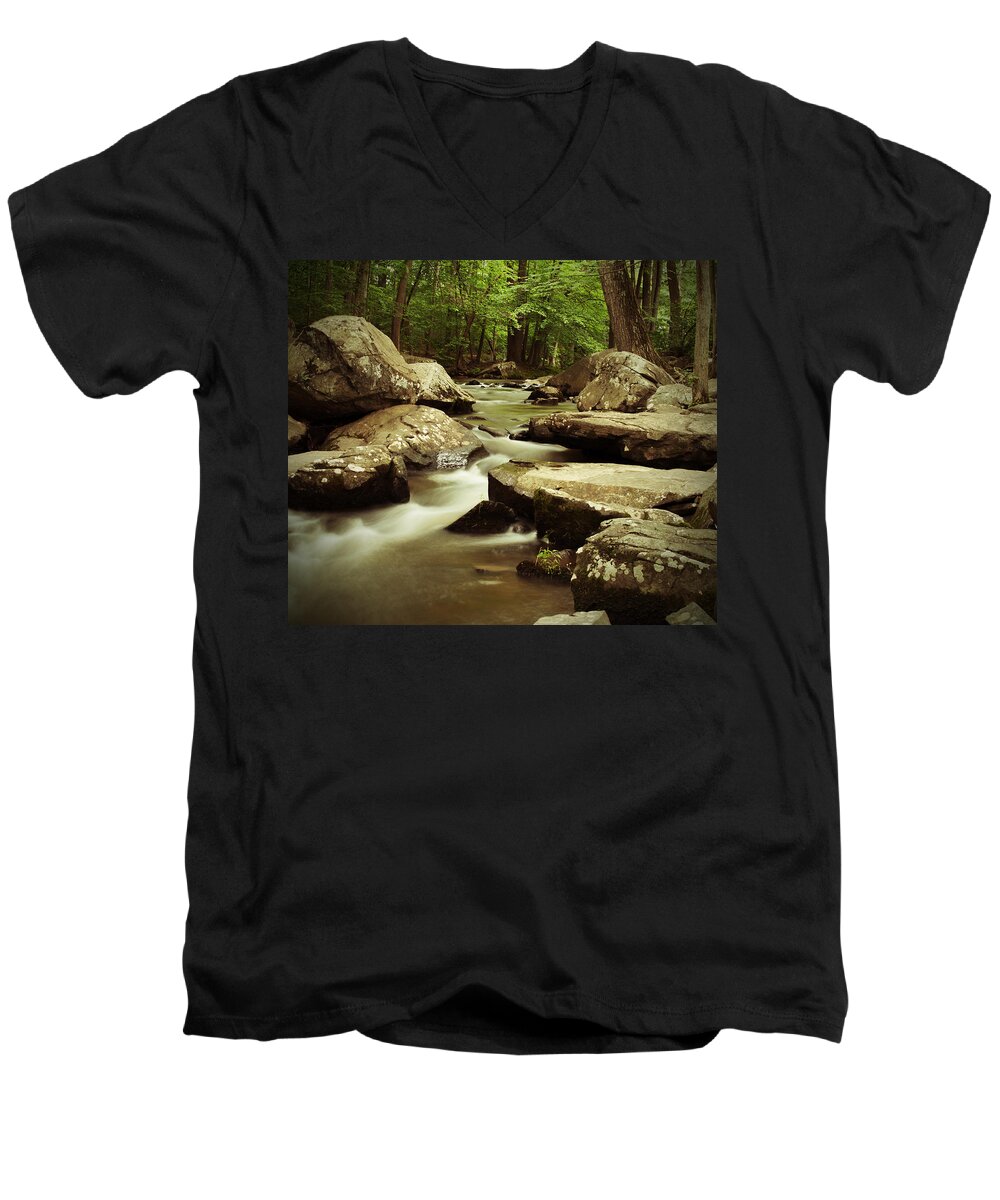 St. Peters Village Men's V-Neck T-Shirt featuring the photograph Creek at St. Peters by Michael Porchik