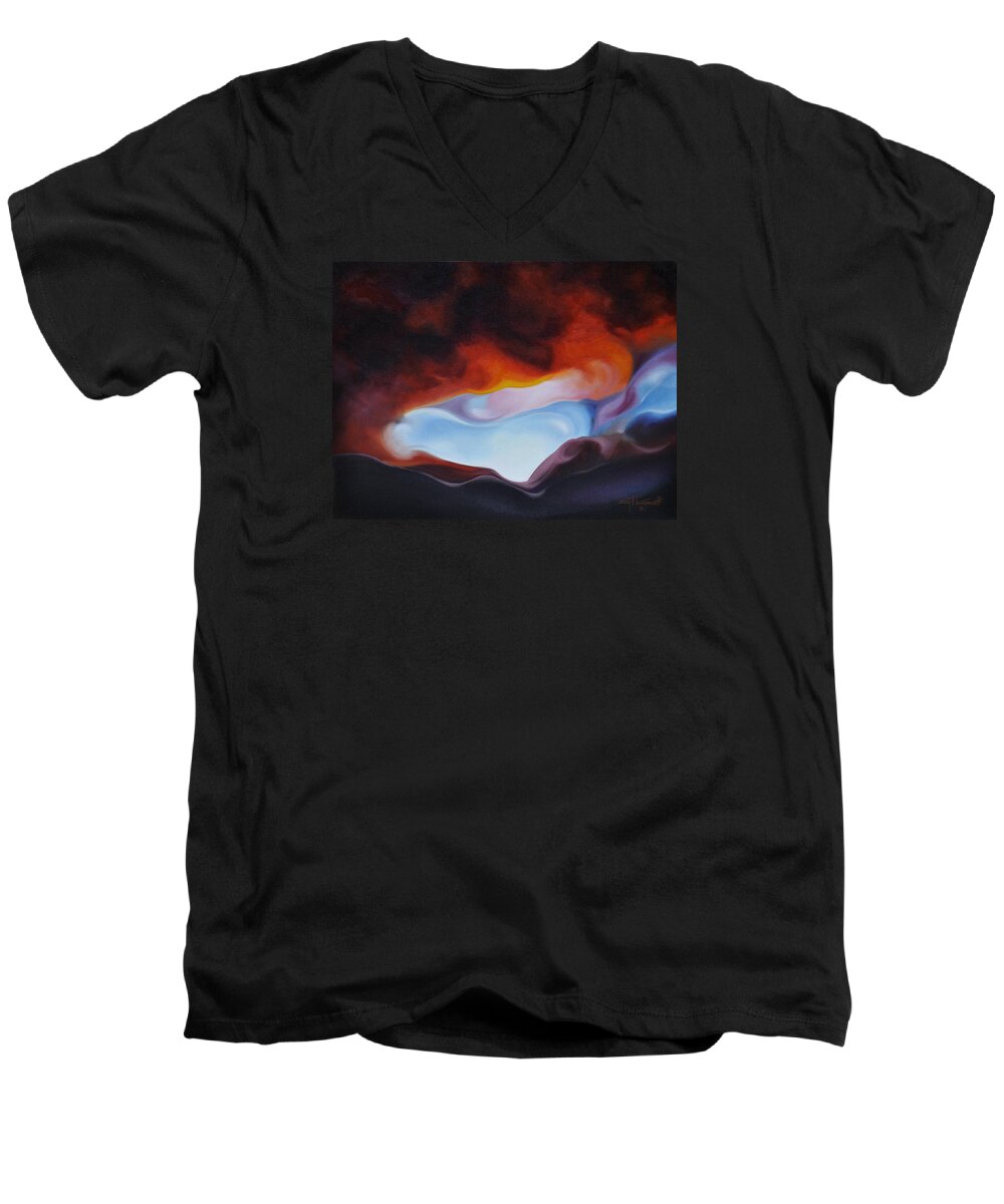 Modern Men's V-Neck T-Shirt featuring the painting Curves on the Horizon by Craig Burgwardt