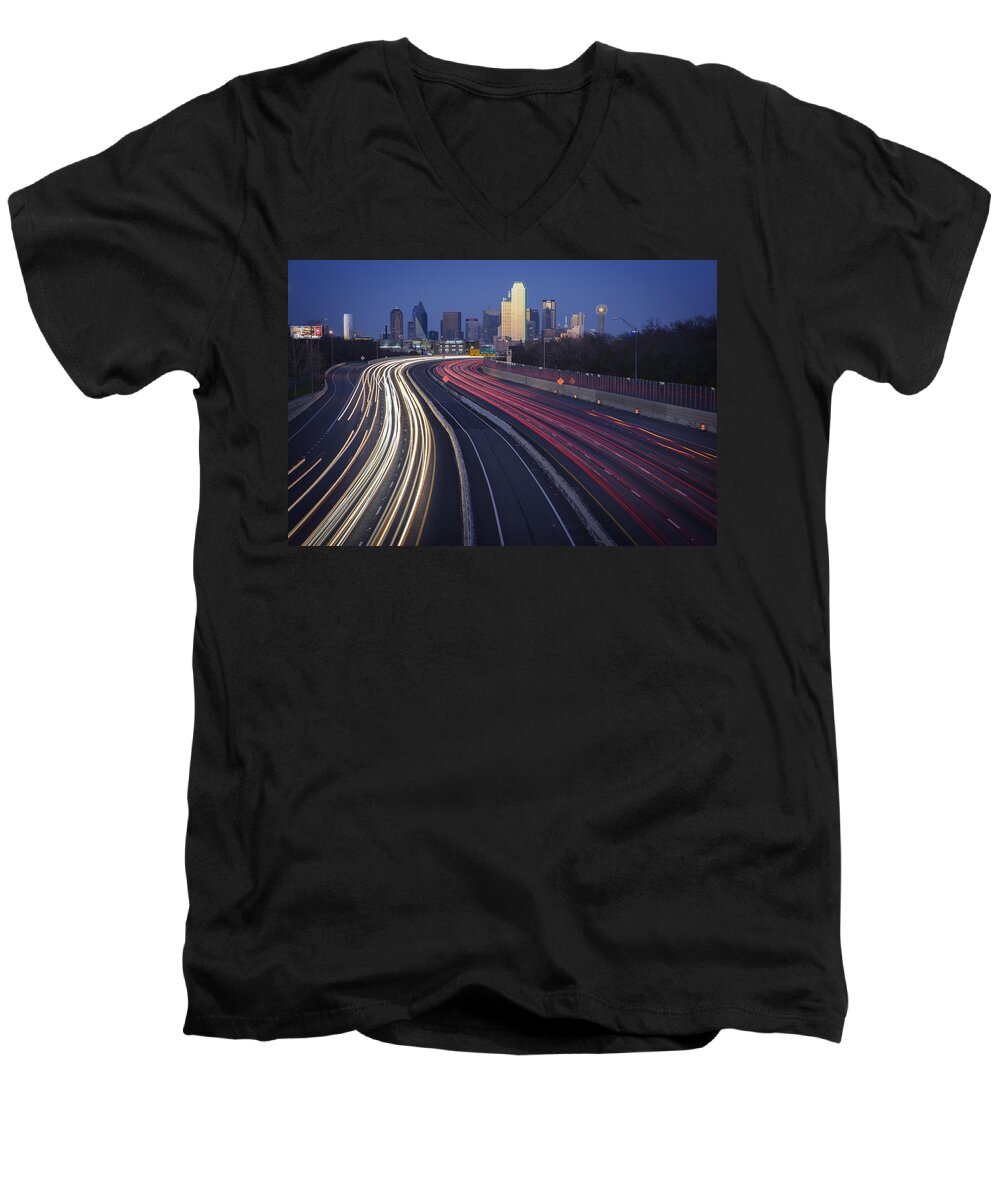Dallas Men's V-Neck T-Shirt featuring the photograph Dallas Afterglow by Rick Berk