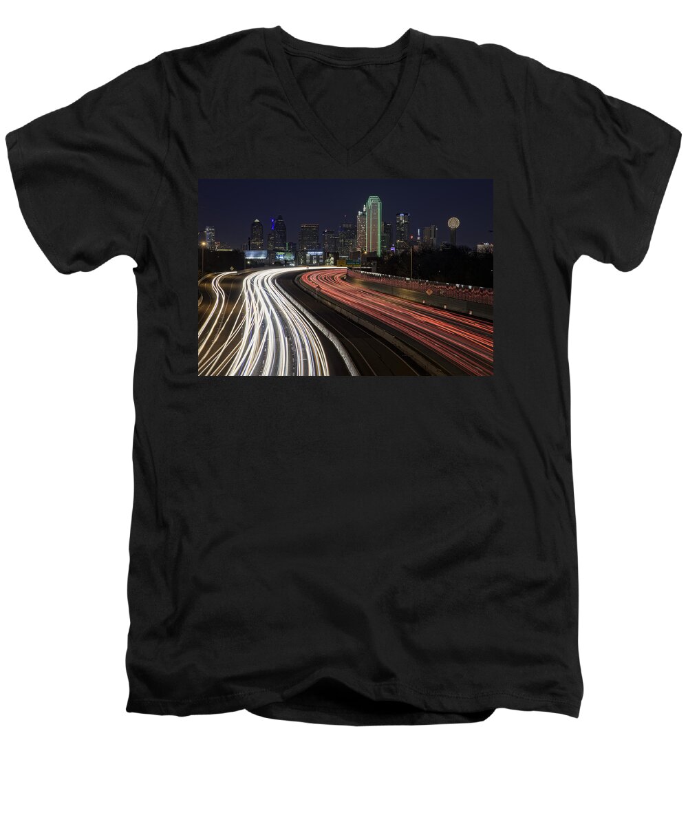 Dallas Men's V-Neck T-Shirt featuring the photograph Dallas Night by Rick Berk