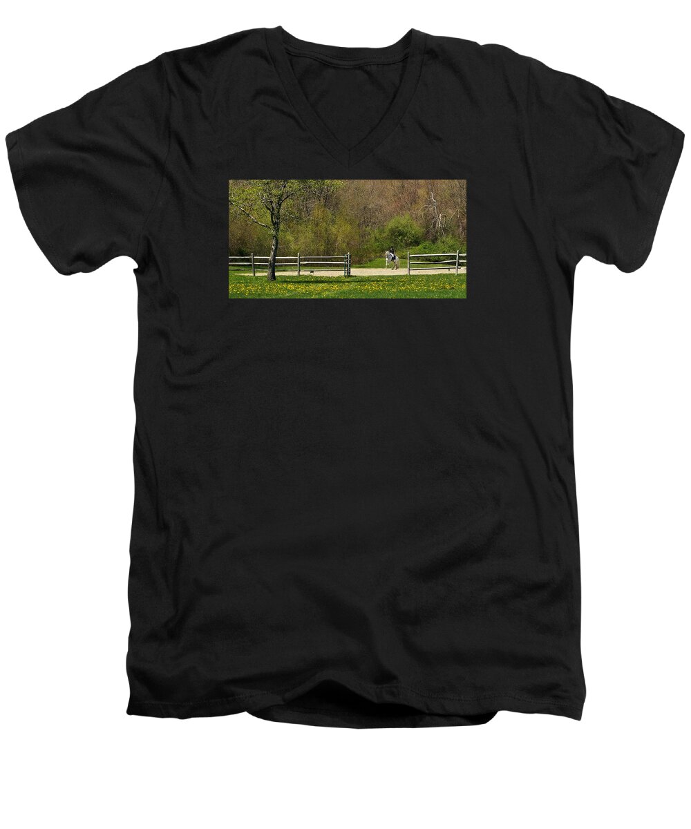 Beland. Spring Men's V-Neck T-Shirt featuring the photograph Dandelion Dressage by Joan Davis