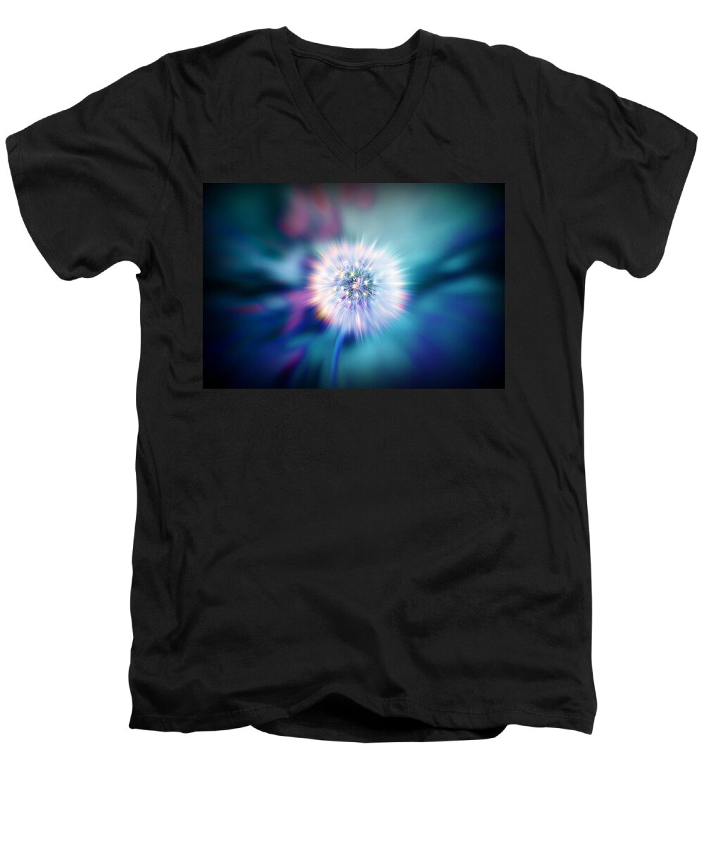 Dandelion Men's V-Neck T-Shirt featuring the digital art Dandelion Glow by Lilia S