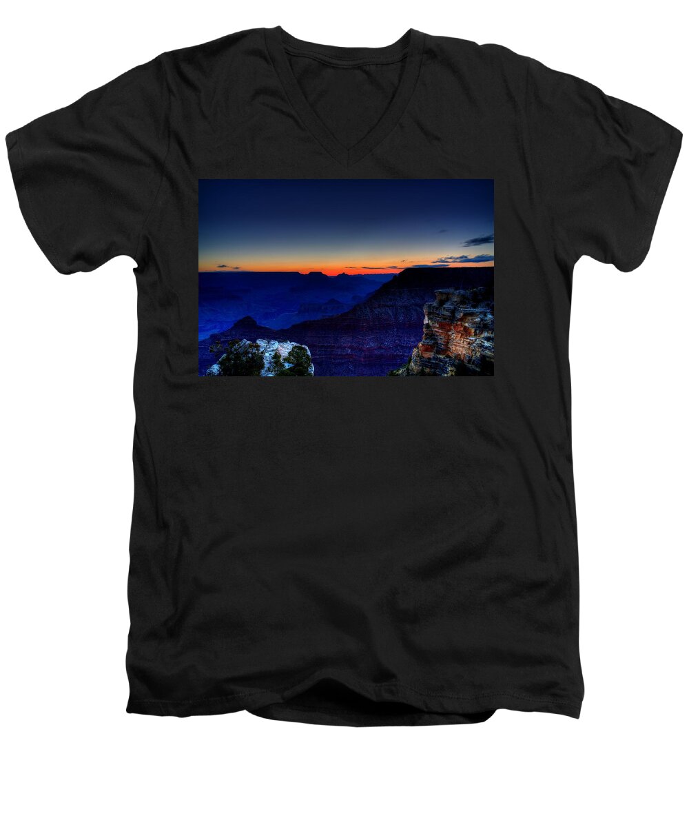 Grand Canyon Men's V-Neck T-Shirt featuring the photograph Dawn is Breaking by Dave Files