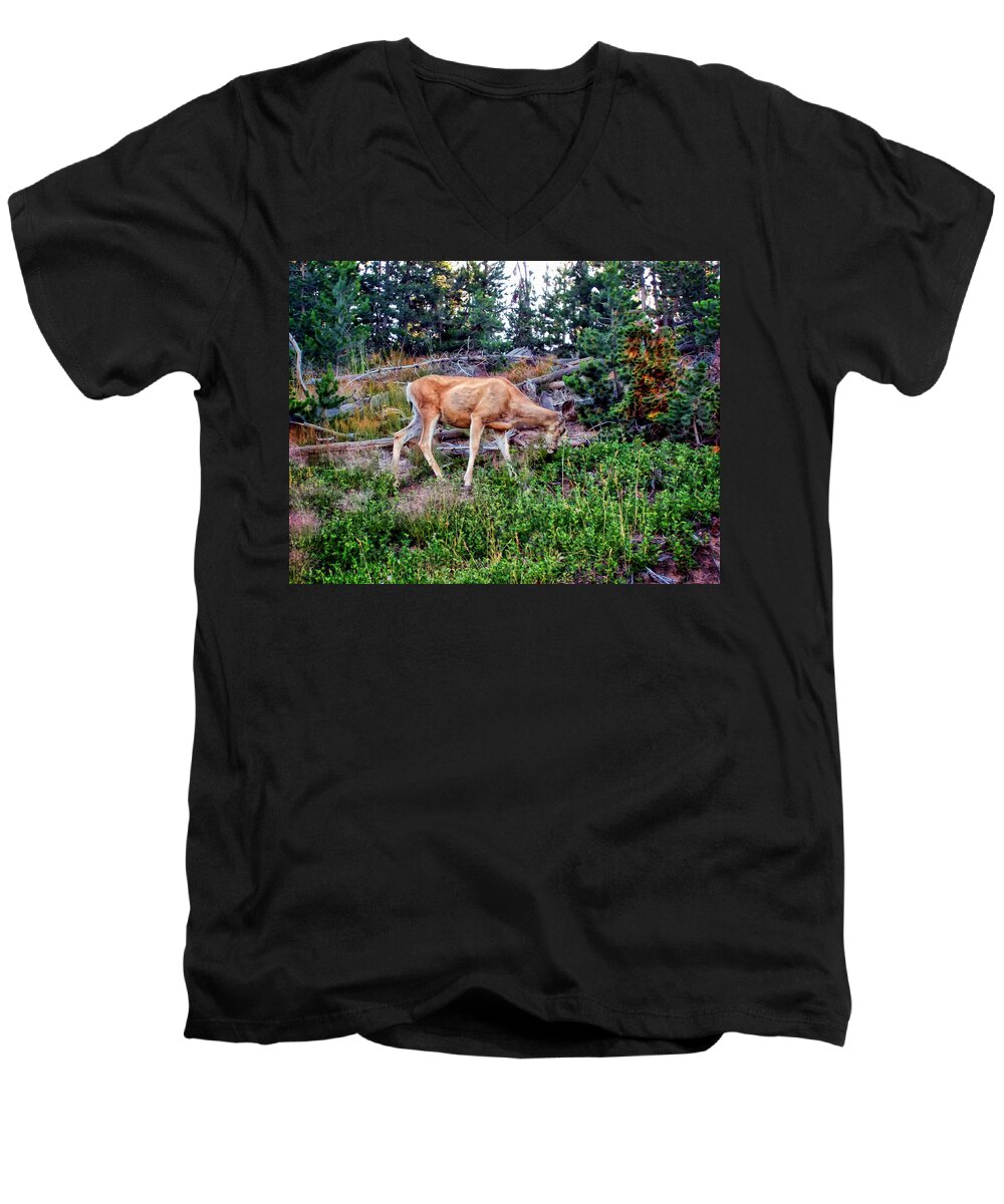 Deer Men's V-Neck T-Shirt featuring the photograph Deer 1 by Dawn Eshelman