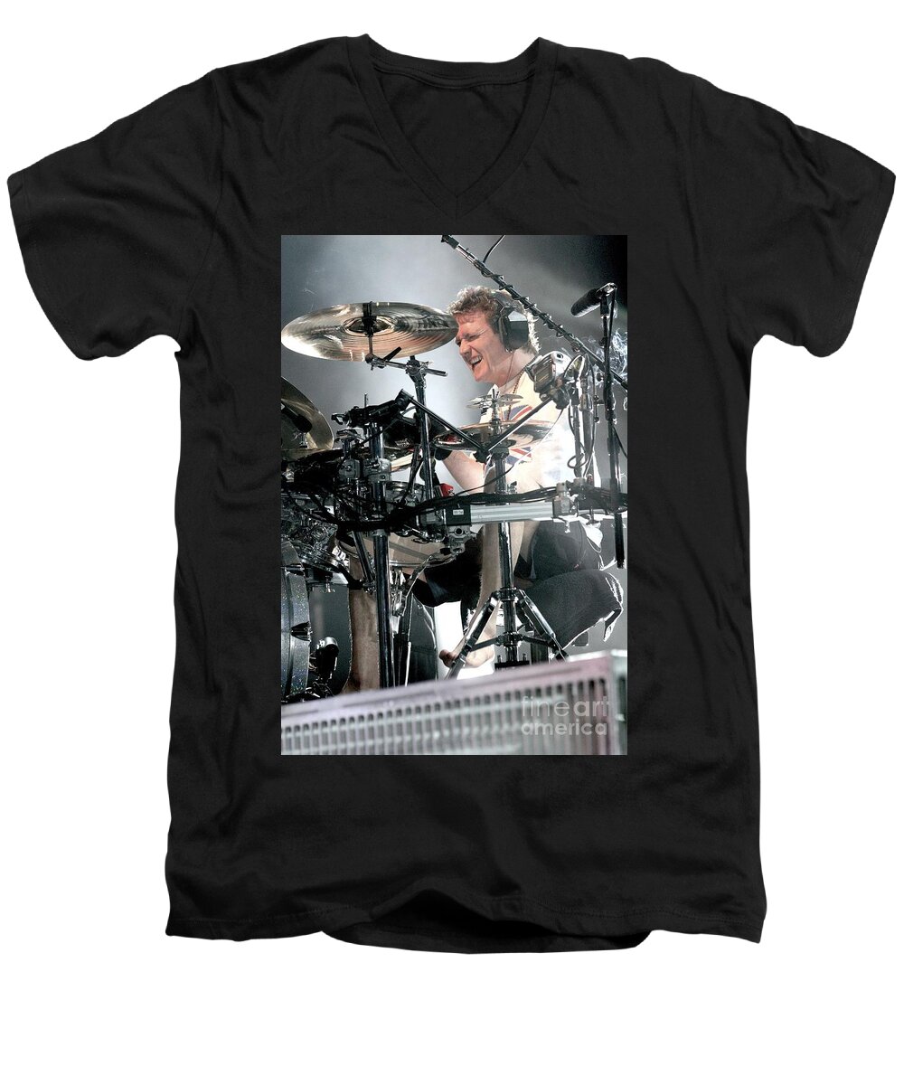 Def Leppard Men's V-Neck T-Shirt featuring the photograph Def Leppard by Concert Photos