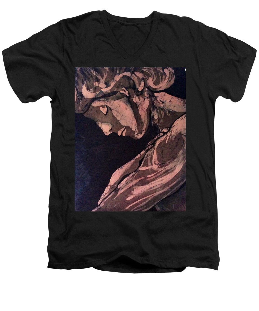 Stone Statuary In Fine Art Batik Men's V-Neck T-Shirt featuring the tapestry - textile Demure by Kay Shaffer