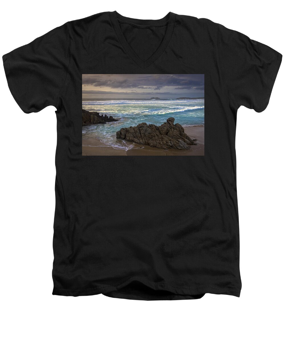 Doniños Men's V-Neck T-Shirt featuring the photograph Doninos Beach Ferrol Galicia Spain by Pablo Avanzini