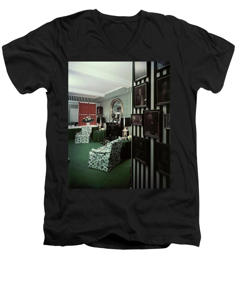 Indoors Men's V-Neck T-Shirt featuring the photograph Dorothy Draper's Study by Pedro E. Guerrero