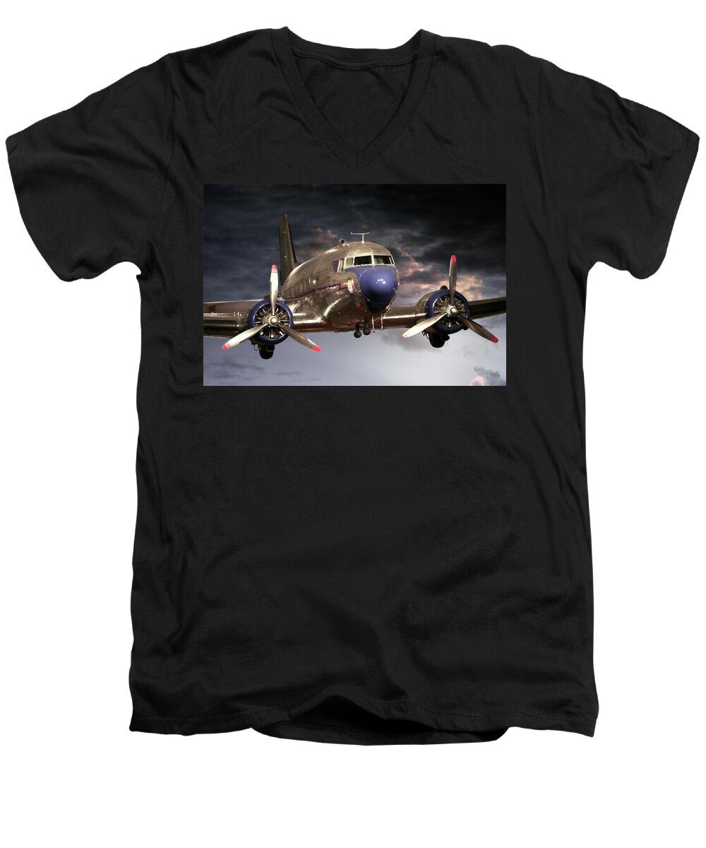 Plane Men's V-Neck T-Shirt featuring the photograph Douglas DC 3 by John Haldane