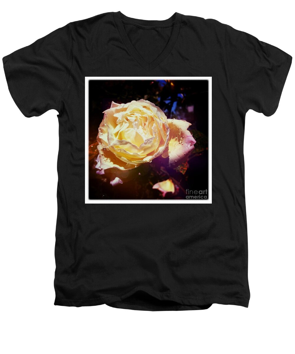 Raindrops Men's V-Neck T-Shirt featuring the photograph Dramatic Rose by Denise Railey