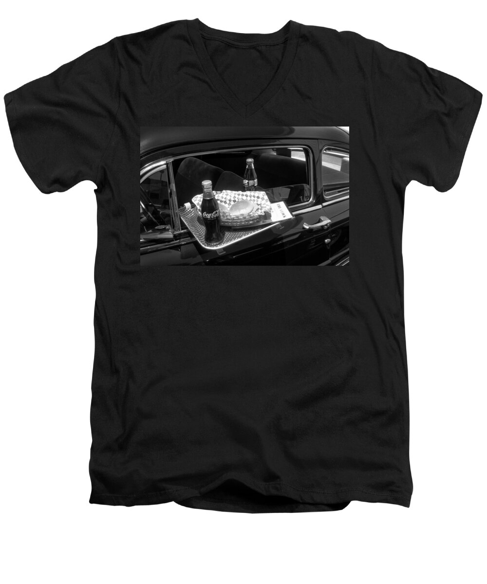 Drive-in Men's V-Neck T-Shirt featuring the photograph Drive-in Coke and Burgers by Paul W Faust - Impressions of Light