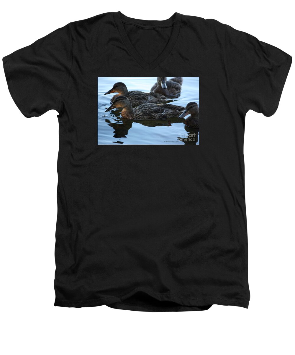 Ducks Men's V-Neck T-Shirt featuring the photograph Ducks Reflecting by Derek O'Gorman