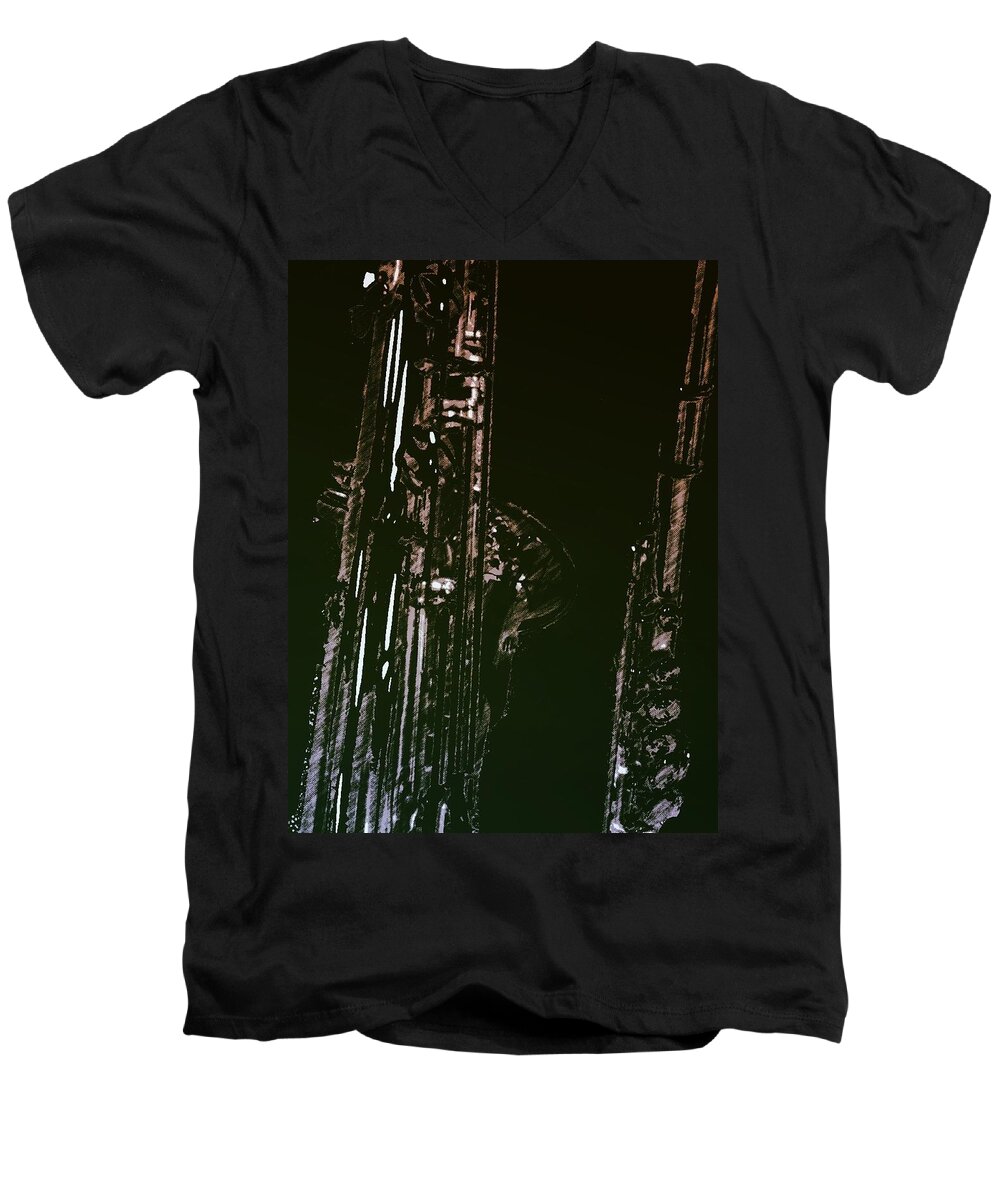 Sax Men's V-Neck T-Shirt featuring the photograph Duet by Photographic Arts And Design Studio