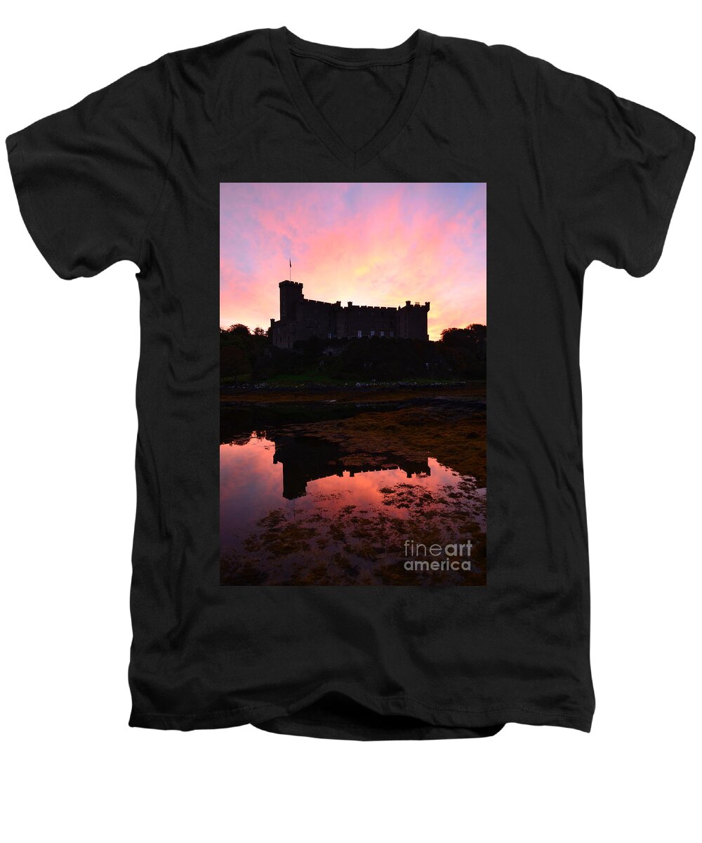 Dunvegan Men's V-Neck T-Shirt featuring the photograph Dunvegan Castle at Dawn by DejaVu Designs
