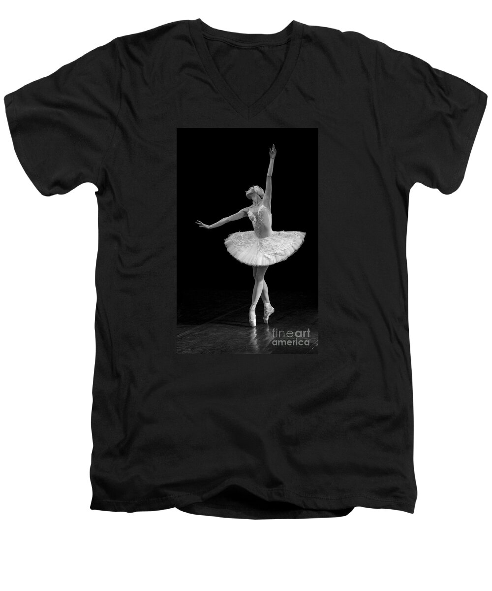 Clare Bambers Men's V-Neck T-Shirt featuring the photograph Dying Swan 9. by Clare Bambers