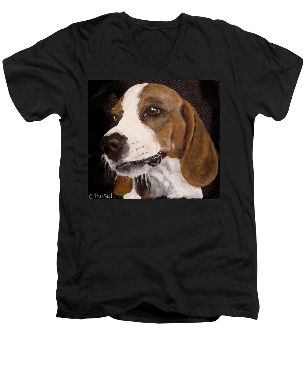 Beagle Portrait Men's V-Neck T-Shirt featuring the painting Earl by Carol Russell