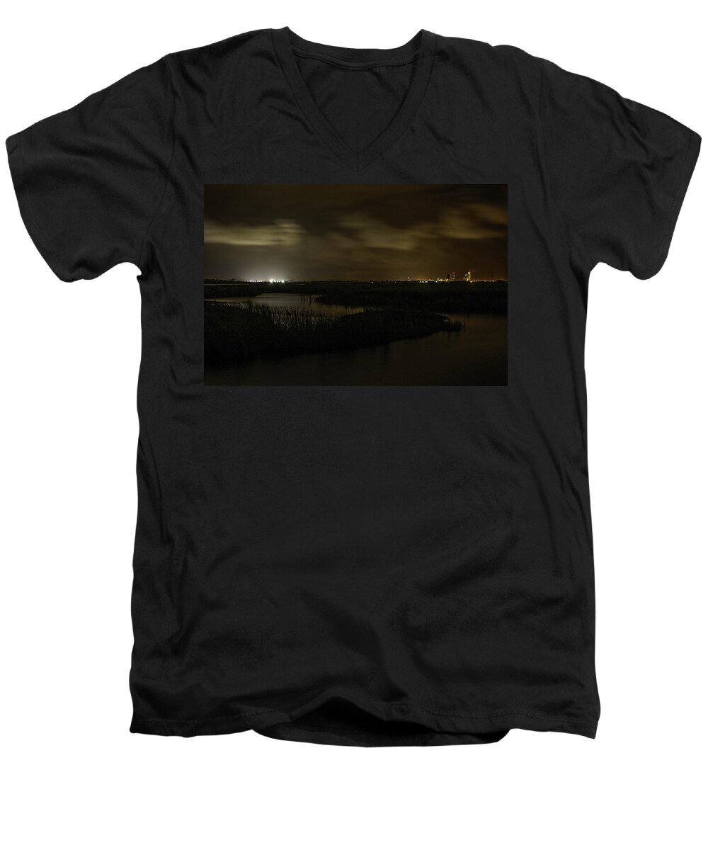 Alabama Men's V-Neck T-Shirt featuring the digital art Early Morning Over Lake Shelby by Michael Thomas
