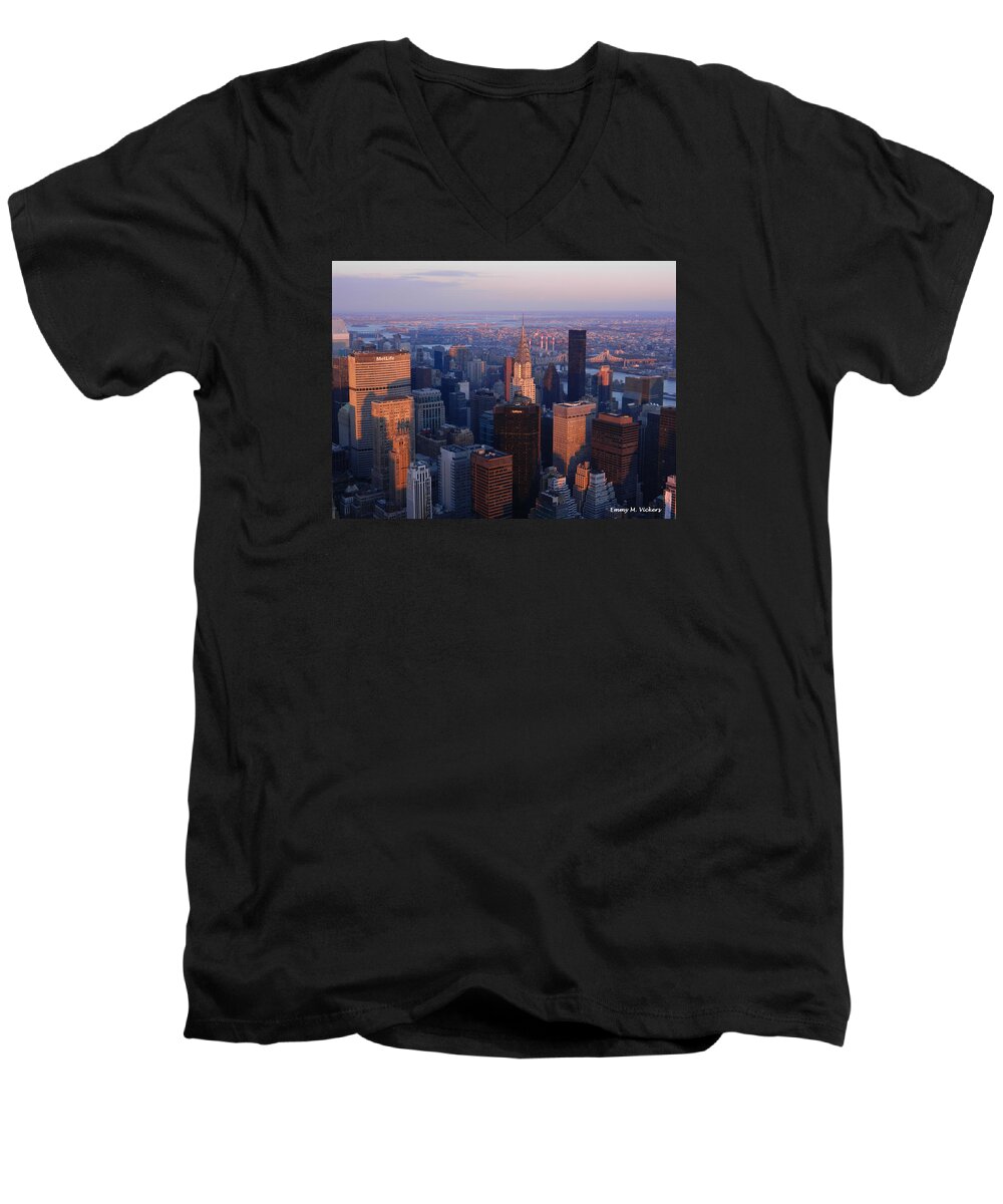 New York City Men's V-Neck T-Shirt featuring the photograph East Coast Wonder Aerial View by Emmy Marie Vickers