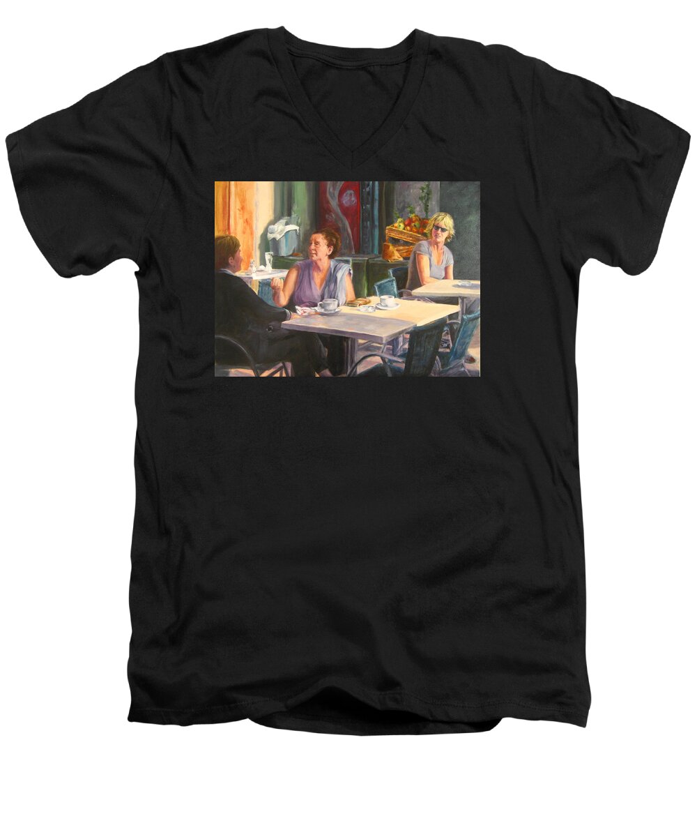 Eavesdropper Men's V-Neck T-Shirt featuring the painting Eavesdropper by Connie Schaertl
