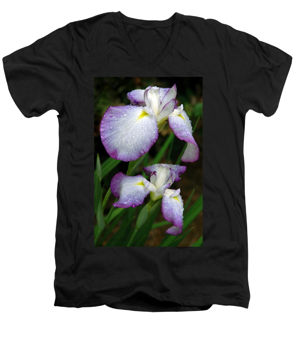 Iris Men's V-Neck T-Shirt featuring the photograph Elegant Purple Iris by Marie Hicks