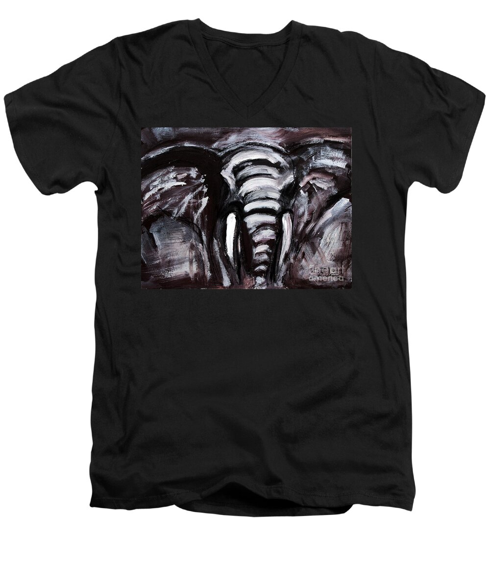 Elephant Men's V-Neck T-Shirt featuring the painting ELEPHANT - Bigger size by Lidija Ivanek - SiLa