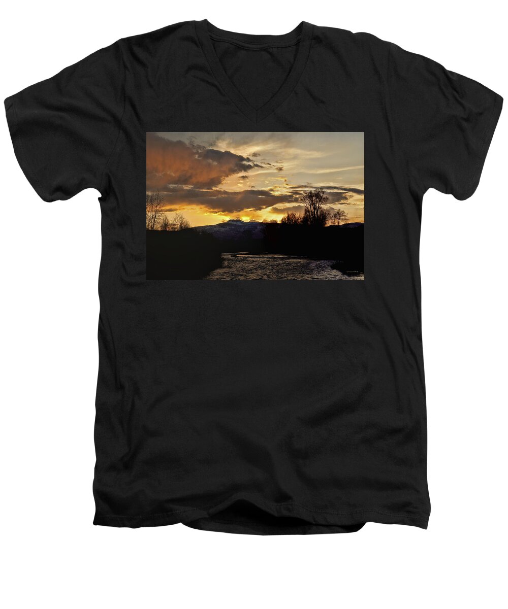  Men's V-Neck T-Shirt featuring the photograph Elk River n Pilots Nob Sunset Ver 2 by Daniel Hebard