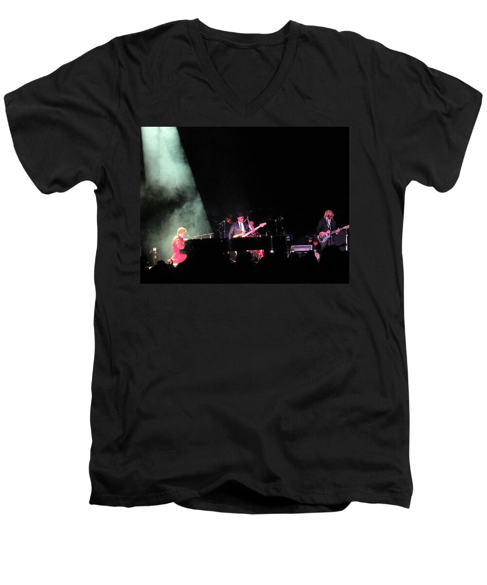 Elton John Men's V-Neck T-Shirt featuring the photograph Elton And Band by Aaron Martens