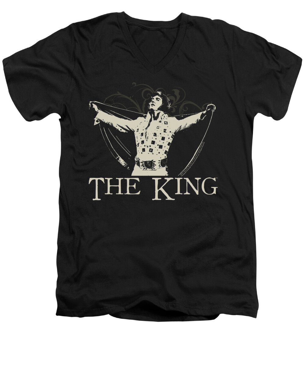 Elvis Men's V-Neck T-Shirt featuring the digital art Elvis - Ornate King by Brand A