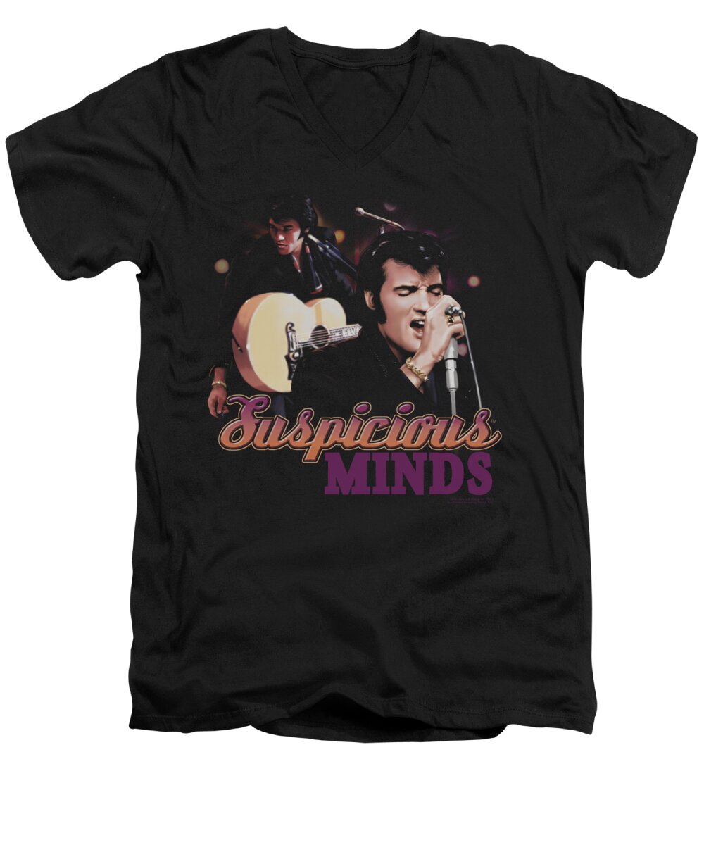 Elvis Men's V-Neck T-Shirt featuring the digital art Elvis - Suspicious Minds by Brand A