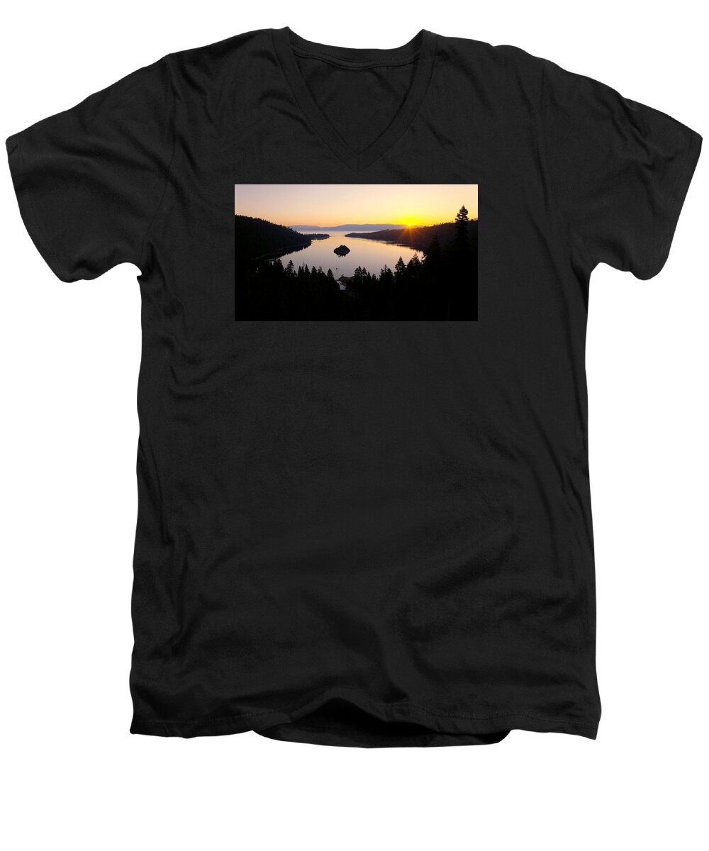 Lake Men's V-Neck T-Shirt featuring the photograph Emerald Dawn by Chad Dutson