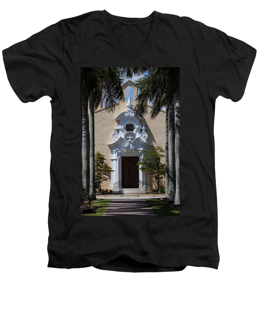 Church Men's V-Neck T-Shirt featuring the photograph Entrance to Congregational Church by Ed Gleichman