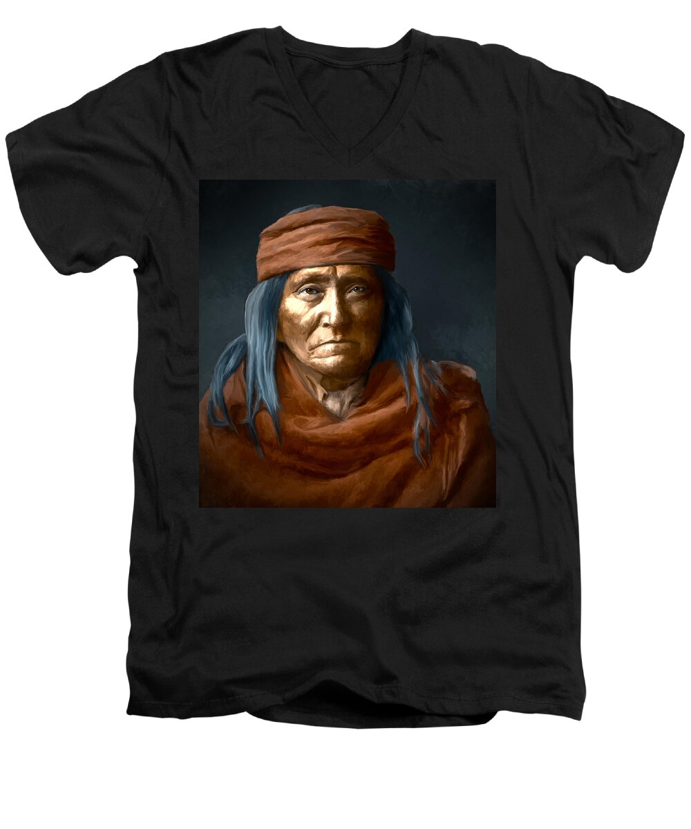 Apache Men's V-Neck T-Shirt featuring the digital art Eskadi - Apache by Rick Mosher