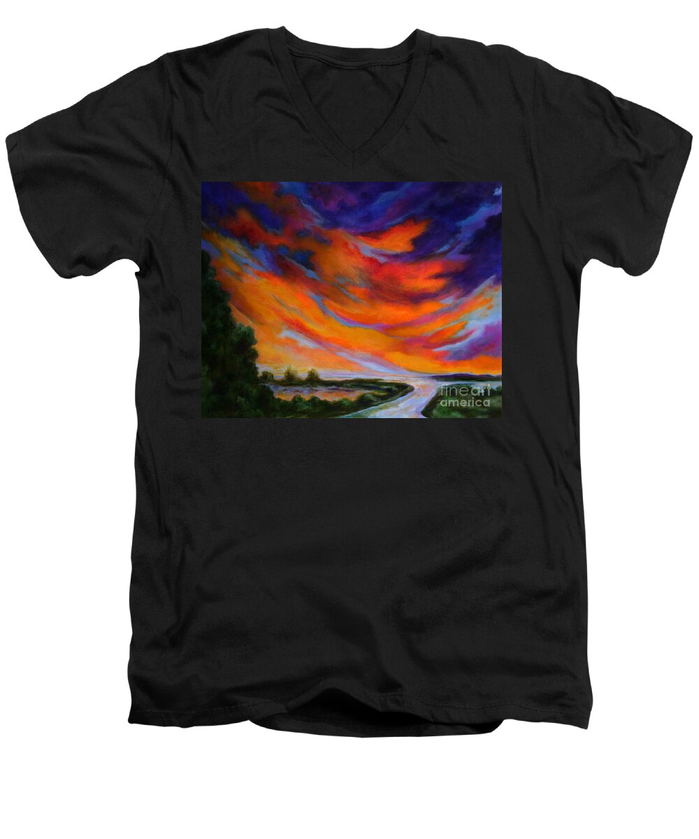 Landscape Men's V-Neck T-Shirt featuring the painting Espiritu del cielo by Alison Caltrider