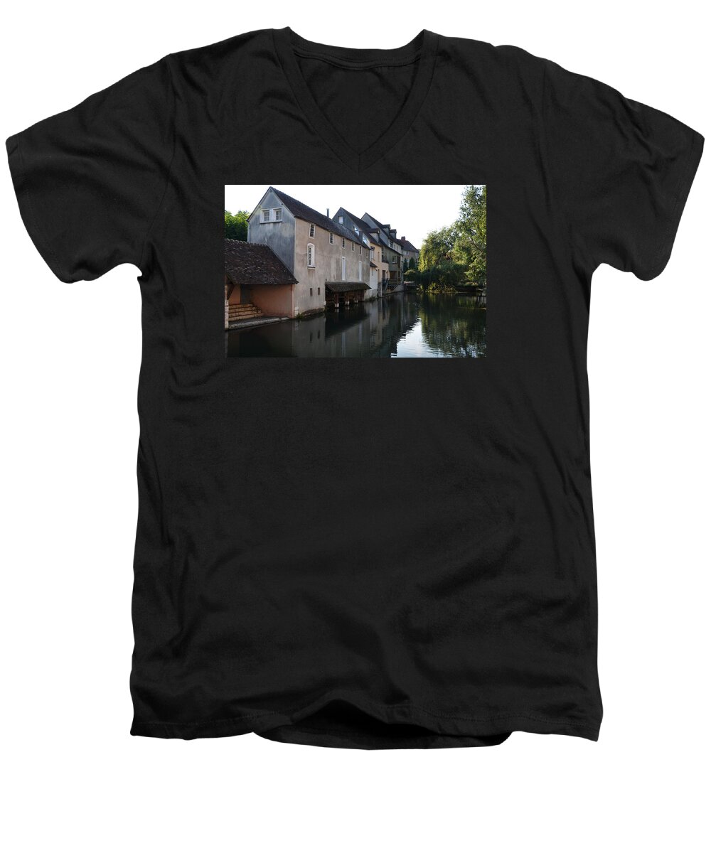 Chartres Men's V-Neck T-Shirt featuring the photograph Eure river and old fulling mills in Chartres by RicardMN Photography