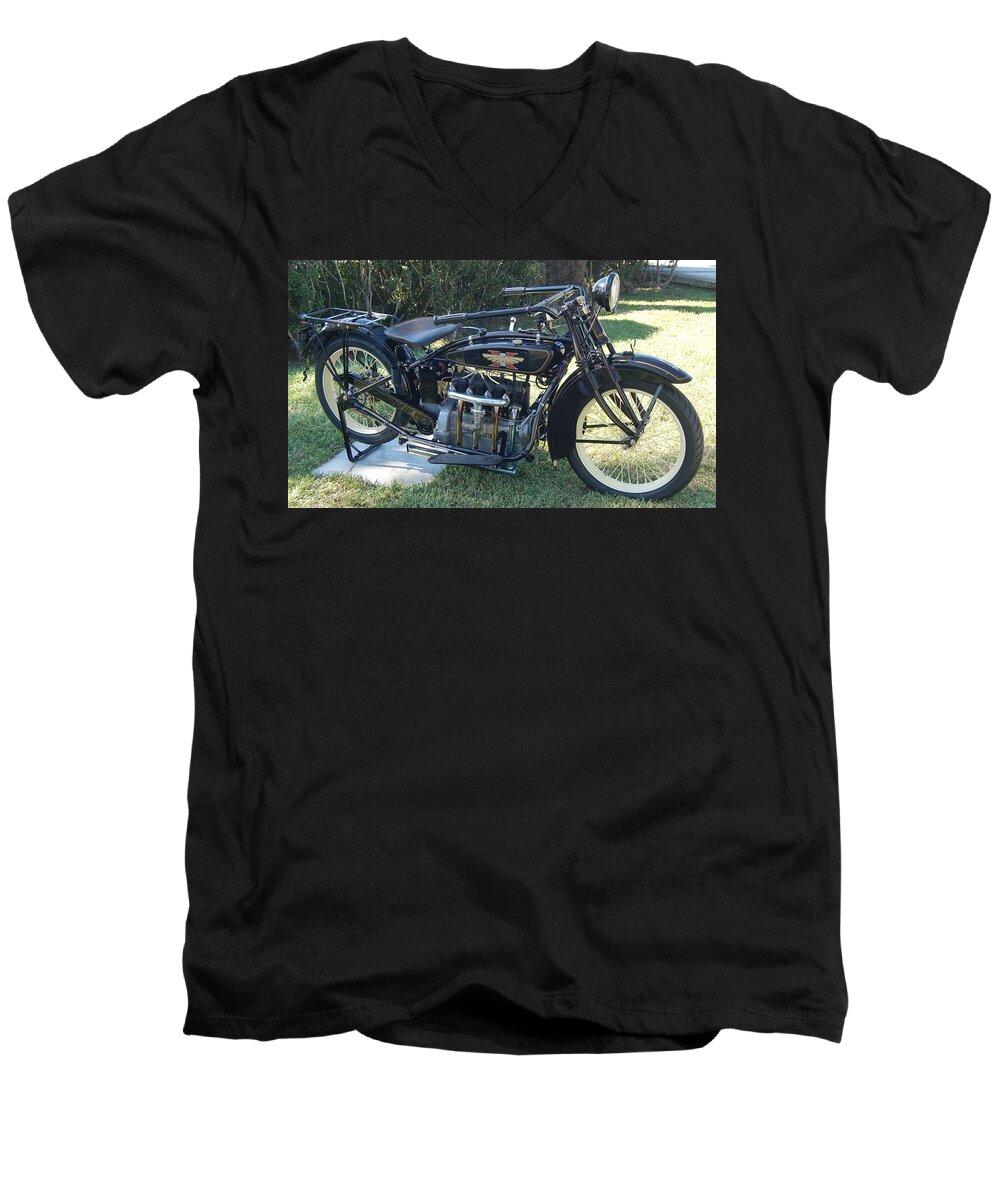 Vintage Motorcycle Men's V-Neck T-Shirt featuring the photograph Excelsior Vintage Motorcycle by Christopher James