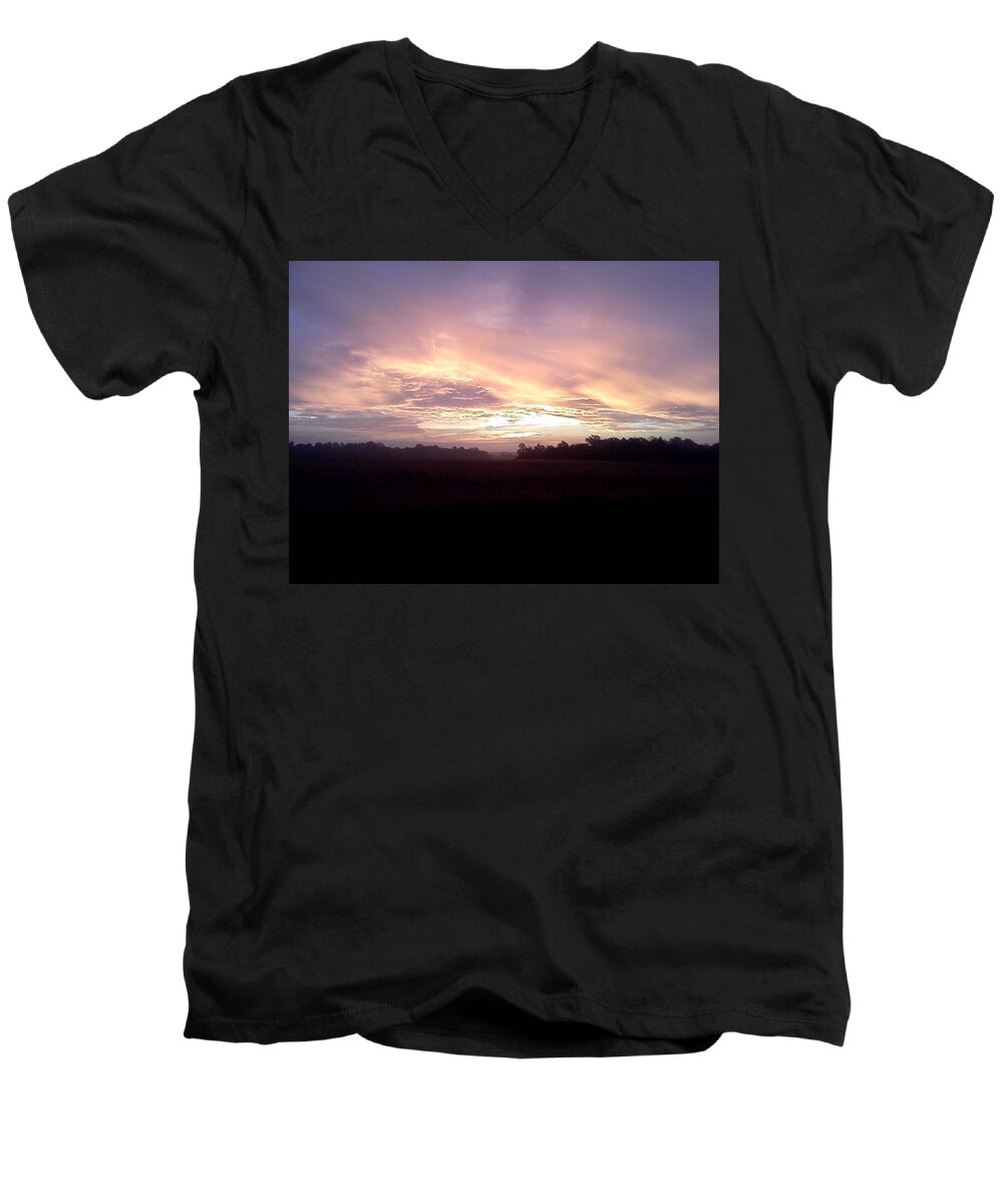 Sunrise Men's V-Neck T-Shirt featuring the photograph Face in the Sunrise by Stacy C Bottoms
