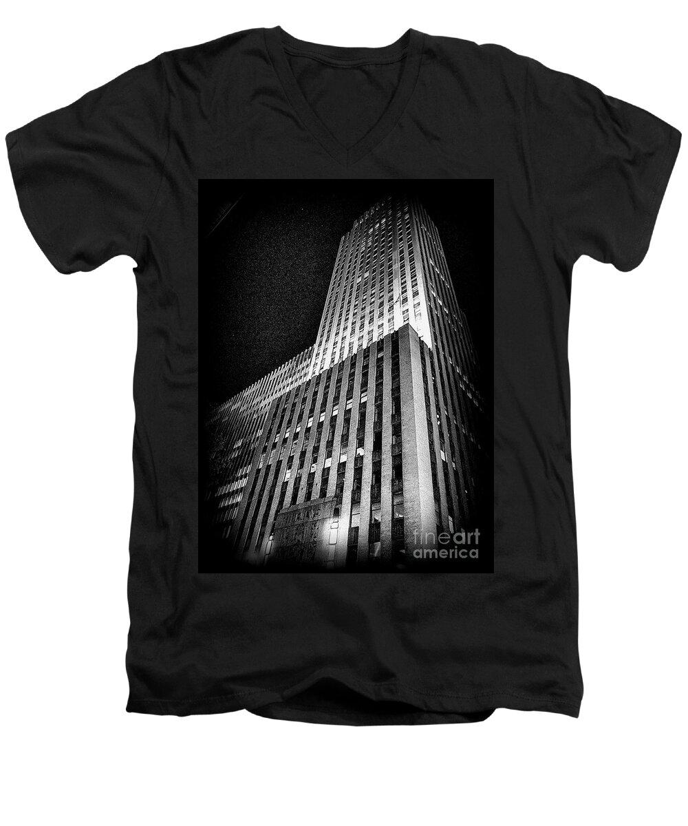 New York Men's V-Neck T-Shirt featuring the photograph Art Deco Skyscraper by Miriam Danar